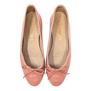 Chanel Ballet Flats Ballerinas CC Logo Cap Toe Nude Pink Patent 36.5 | 6